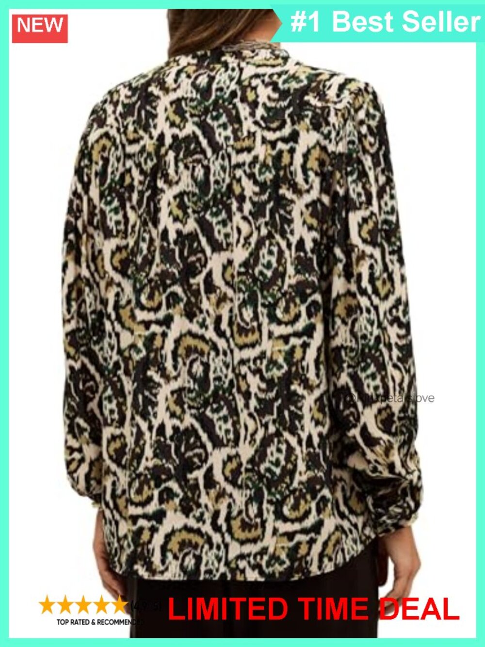 Womens Onada Shirt Bohemian Print Button Tab Blouse Gathered Back - Picture 5 of 5